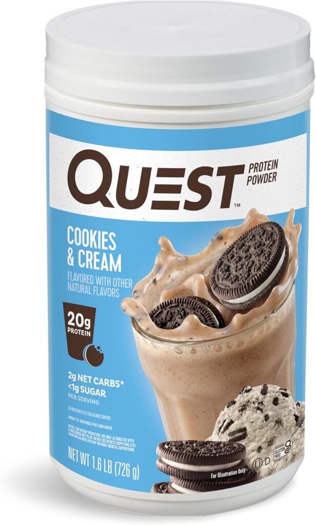 Quest Nutrition Cookies  Cream Protein Powder; 20g Protein; 1g Sugar; Low Carb; Gluten Free; 1.6 Pound; 24 Servings